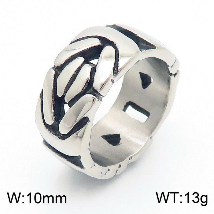 Personalized V-Shaped Couple's Hollow Ring in Stainless Steel for Valentine's Day - European and American Design for Men and Women