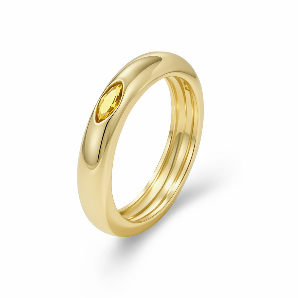 S925 Sterling Silver Horse Eye Zircon Ring Gold-Plated Ring Jewelry