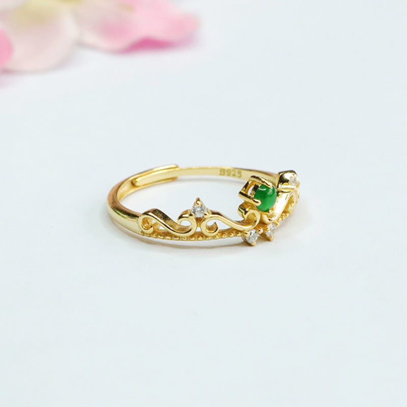Icy Green Jadeite Laurel 925 Silver Ring