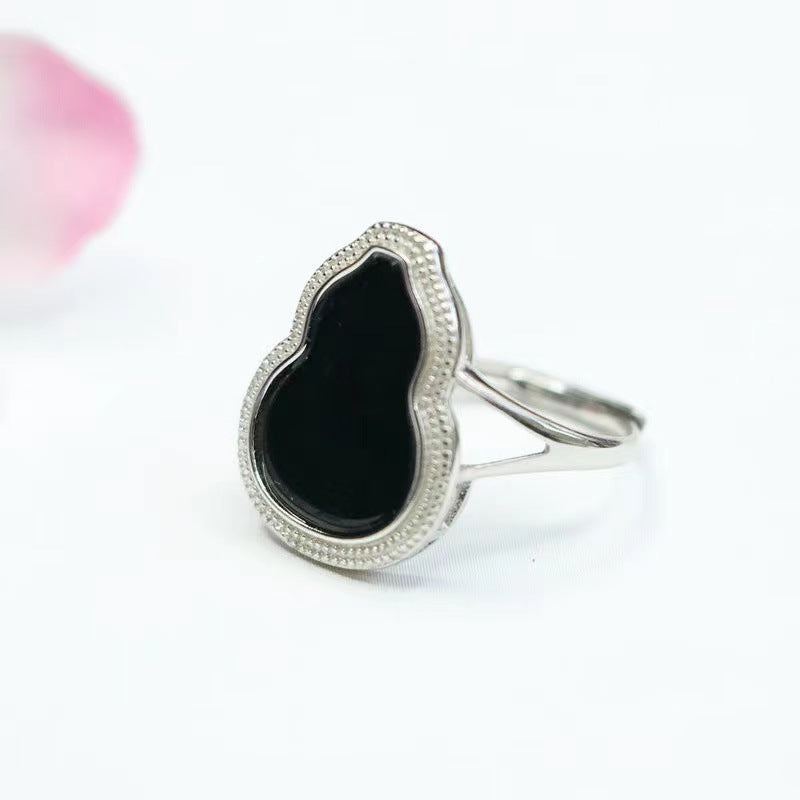 S925 Sterling Silver Adjustable Gourd Jade Ring from Planderful Collection