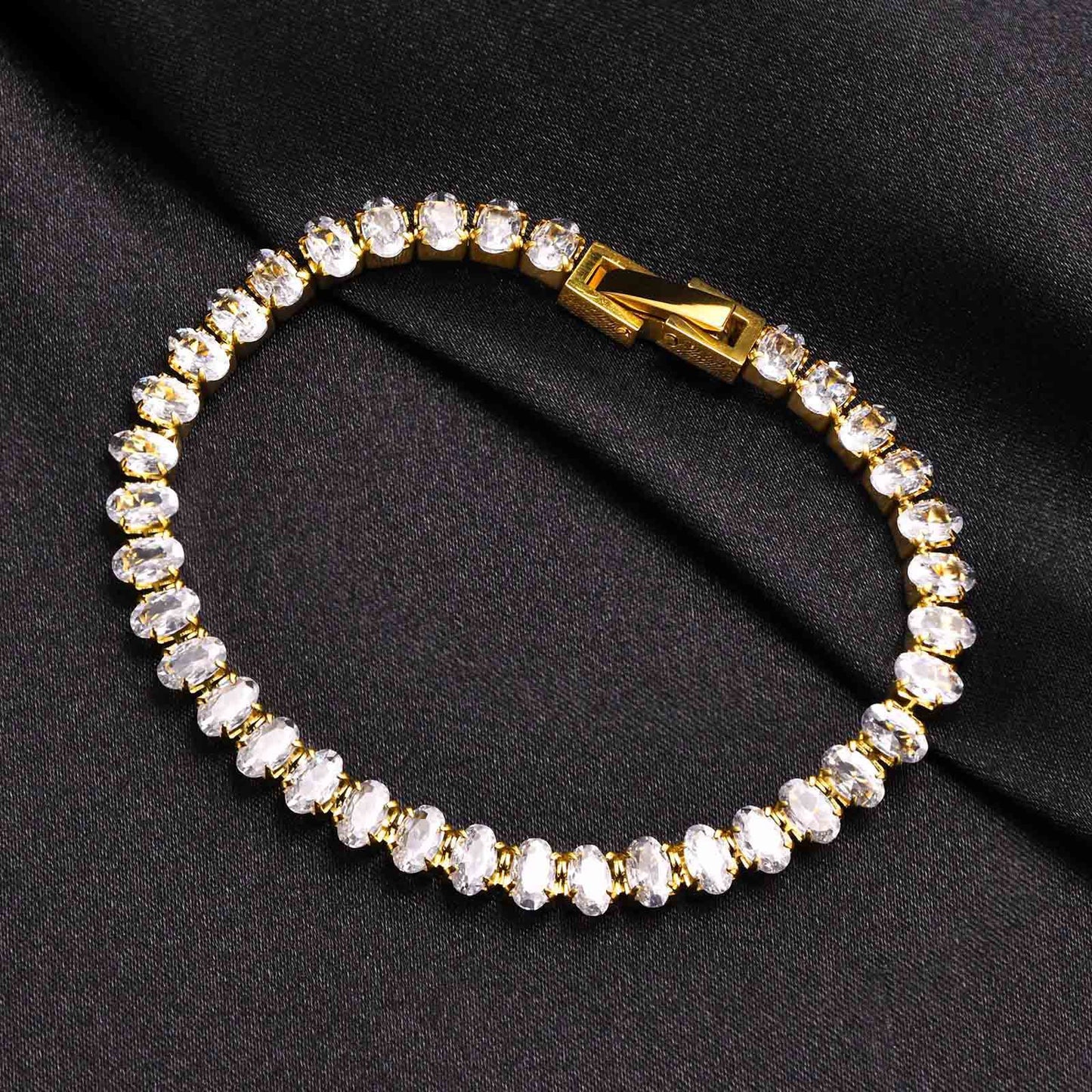 Tennis Bracelet Necklace, Stainless Steel Green Zircon Jewelry