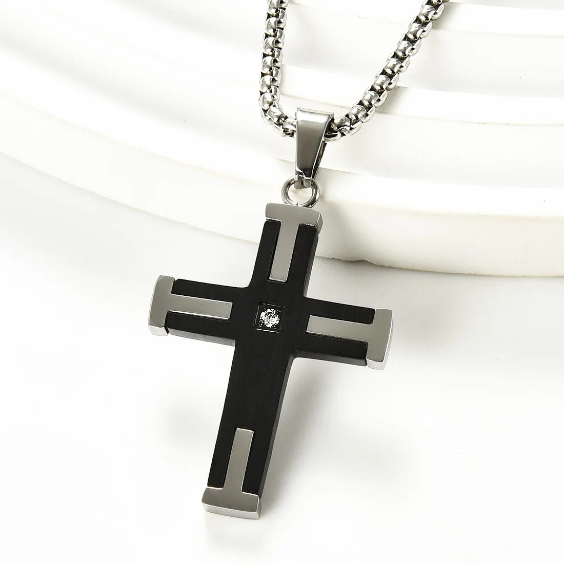 1. Planderful Titanium Steel Two Tone Cross Pendant Necklace Unisex Gift Jewelry Collection