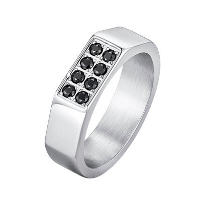Men's Black Zirconium Ring Stainless Steel Punk Style