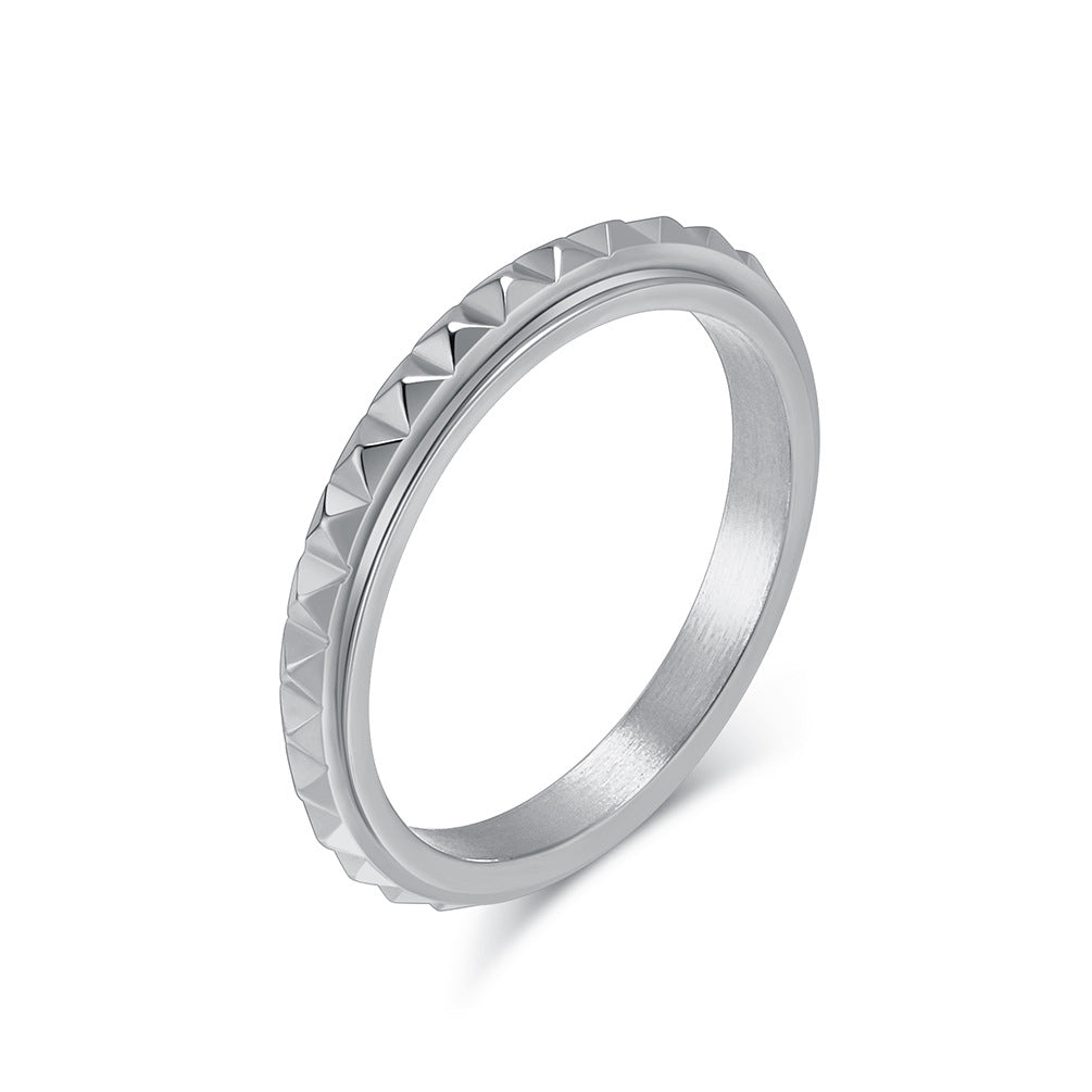 Steel Ring - Elegant Rotating Lattice Rhombus Design For Couples Everyday Genie Jewelry
