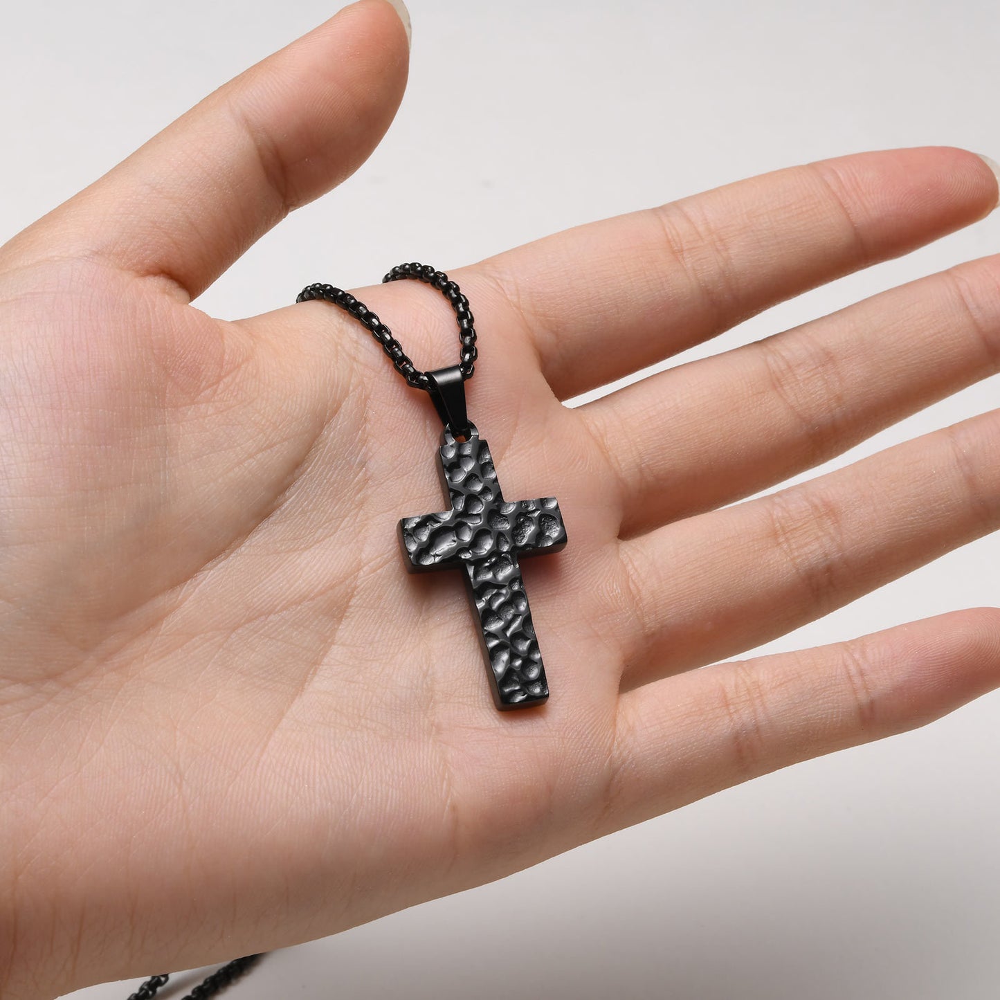 Stainless Steel Hammer Cross Pendant Gold Black Necklace Men