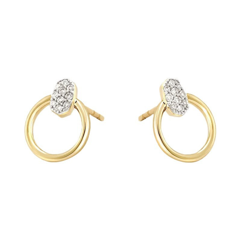 Geometric Circle Inlaid Zircon Earrings S925 Sterling Silver Earrings Senior Sense