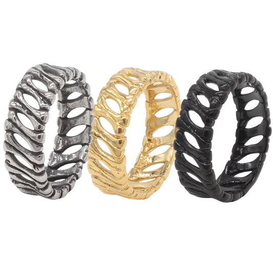 Planderful Jewelry Titanium Ring For Men Retro Bone Design In Stainless Steel Gift Ready