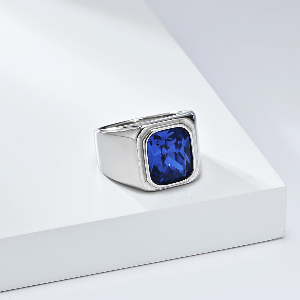 Planderful Personalized Light Luxury Men's Square Gemstone Ring Titanium Steel Gold-Plated