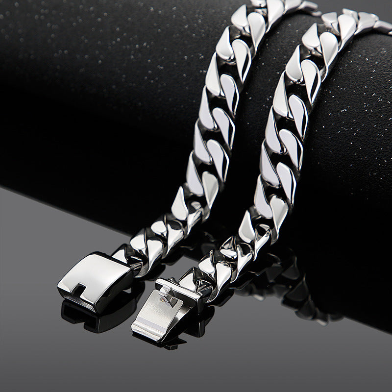 Stainless Steel Men's Cuban Chain Necklace, Titanium Steel Electroplated 18k Gold Thick Chain