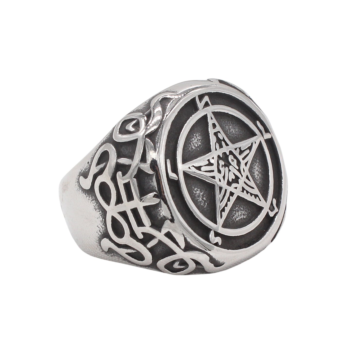 Planderful Jewelry Pentagram Ring For Men In Titanium Steel With European Vintage Charm