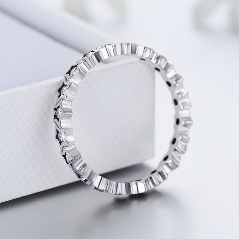 Starry Sky Zircon Sterling Silver Ring for Women, Size 5-10