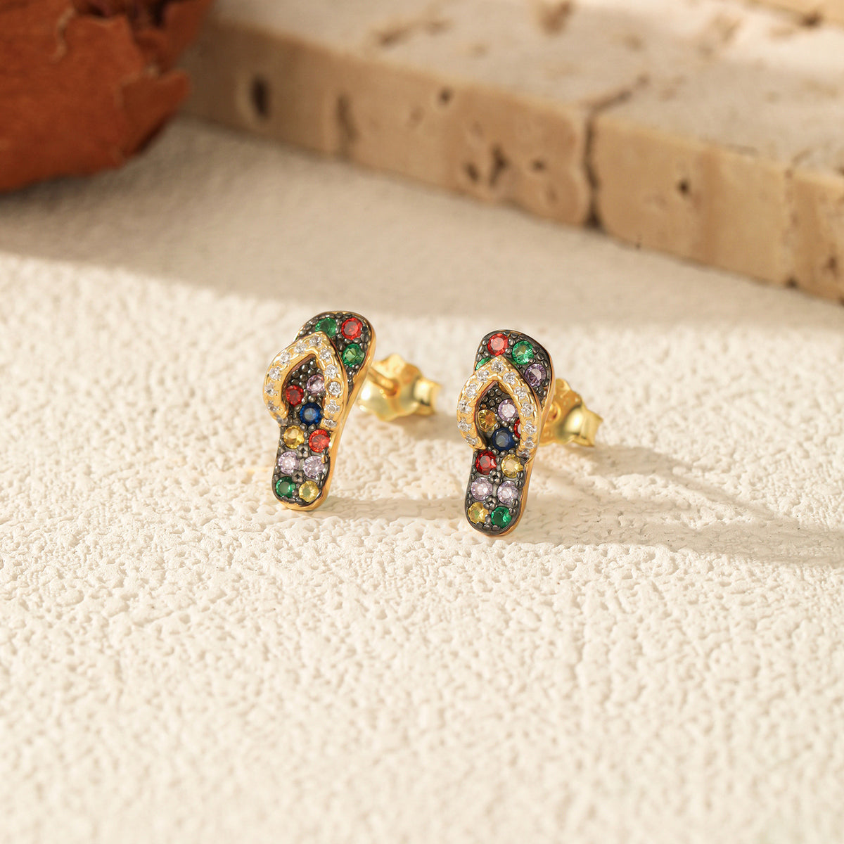 925 Sterling Silver Multicolor Two-Tone Zircon Stud Earrings