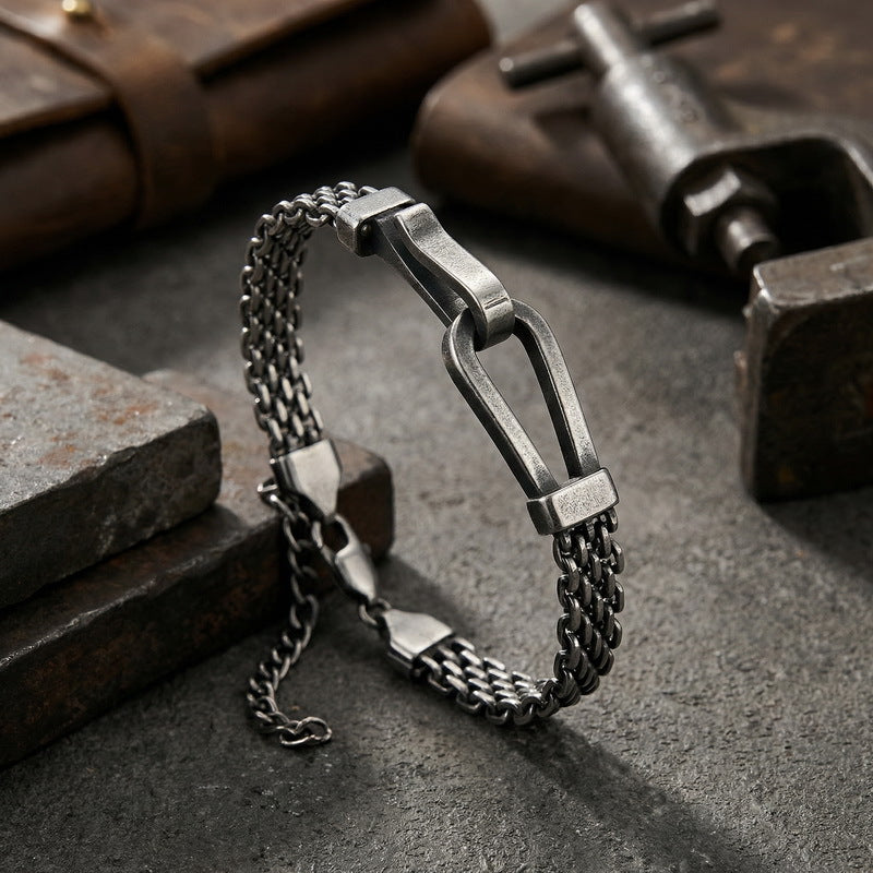 Hip-Hop Bracelet – Niche Design Horseshoe Curved Mesh Chain Stainless Steel Unisex