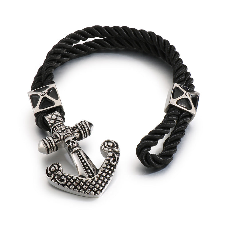 Antique Zodiac Leather Rope Bracelet – Leader Tiger Head Anchor Titanium Steel Men's Leather