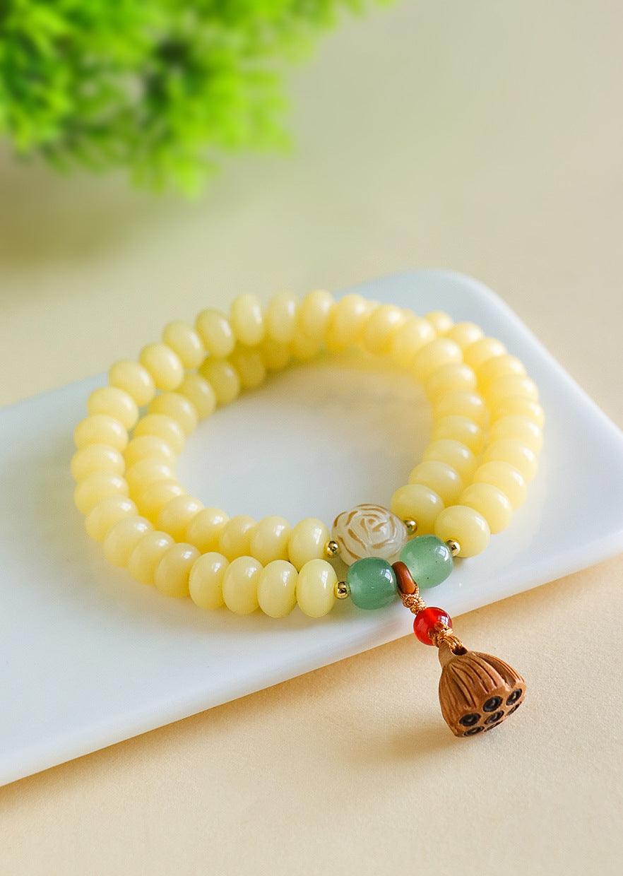 Planderful Fortune's Favor Bracelet – Elegant White Jade and Bodhi Beads