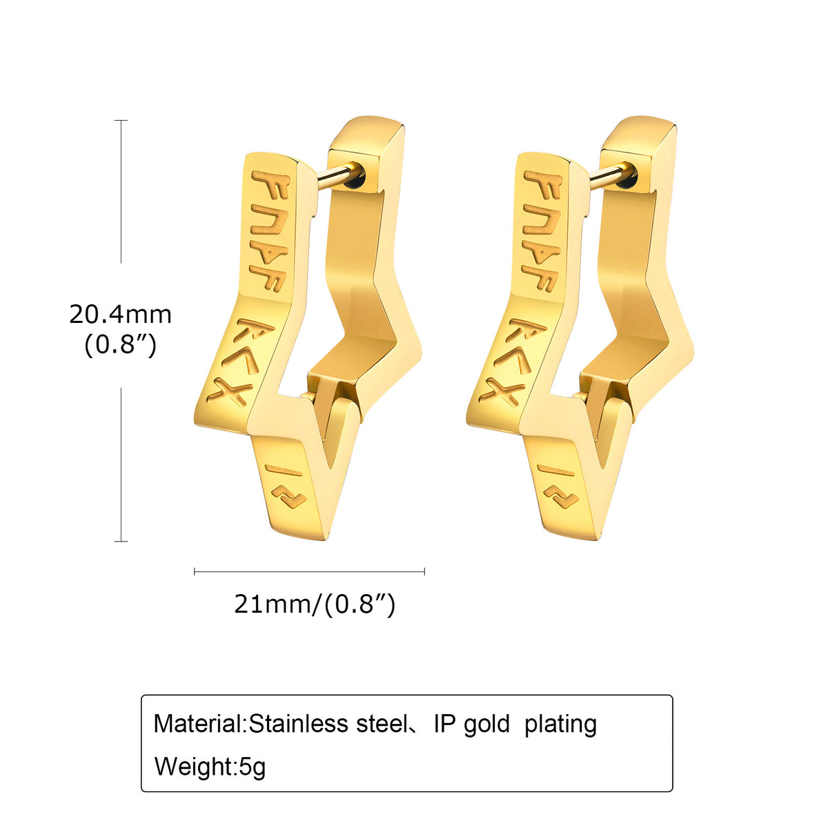 Gold Viking Rune Lightning-Bolt Earrings