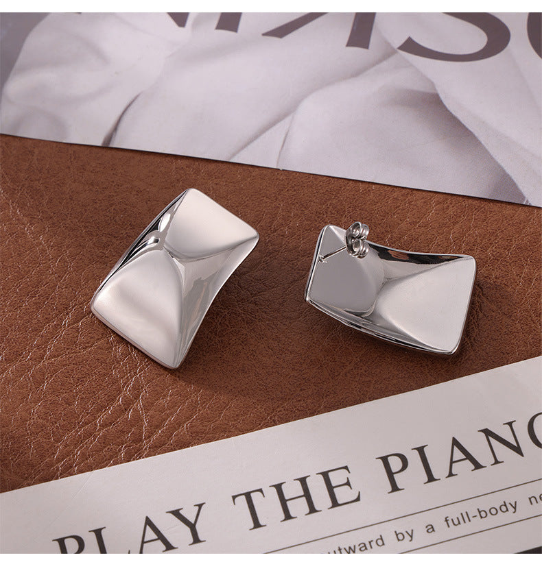 Trendy Rectangular 18K Gold Plated Earrings with European American Design Influence