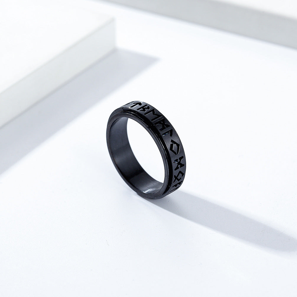 Planderful Nordic Viking Rune Ring Rotating Titanium Steel Jewelry For Men And Women Unisex Gift