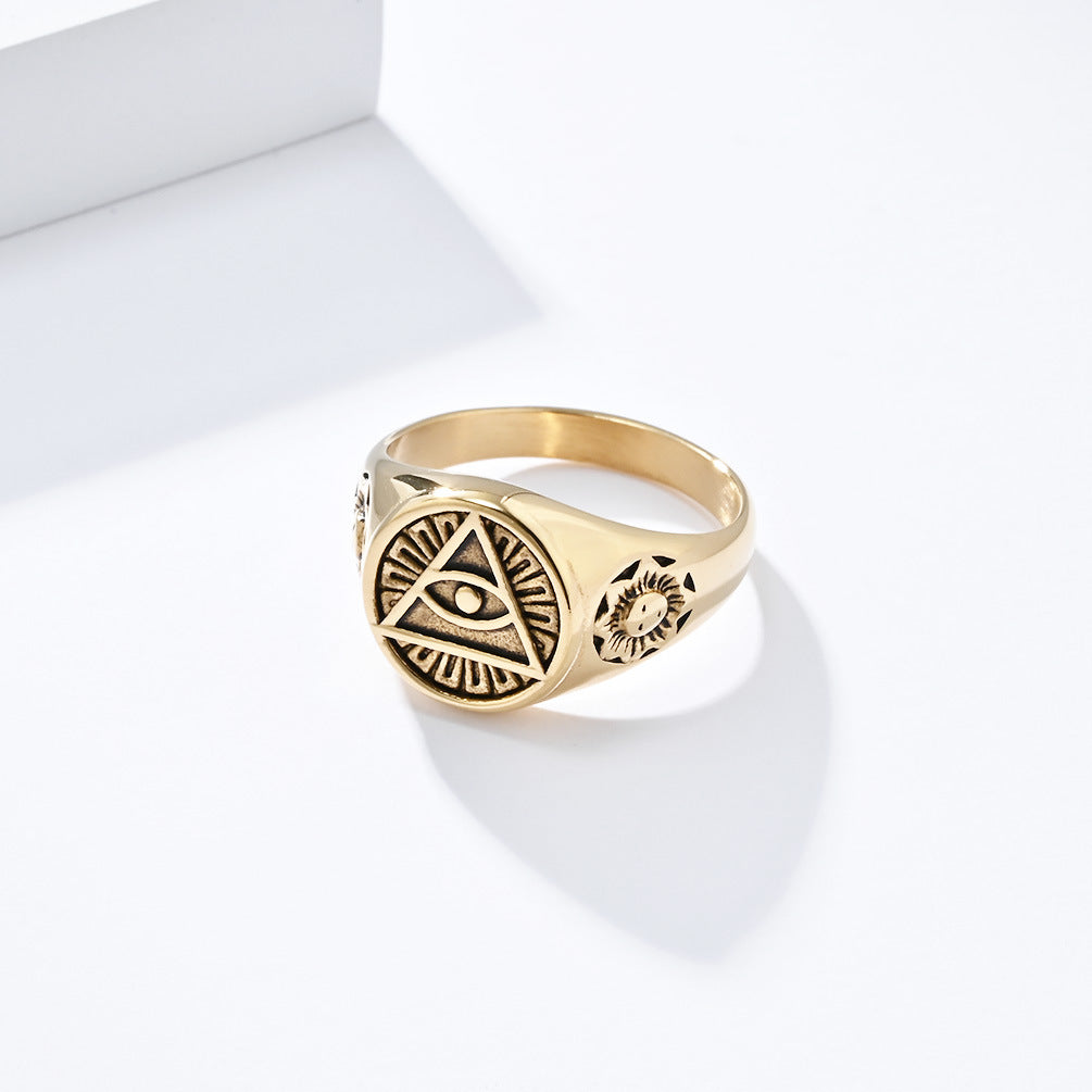 Planderful Titanium Steel Devil Eye Triangle Ring For Men Punk Horus Eye Jewelry Durable