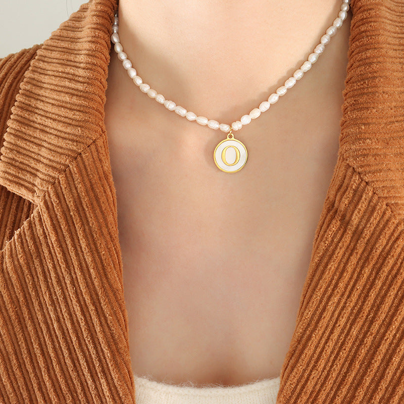 French Chic Pearl Necklace with White Sea Shell Inlay
