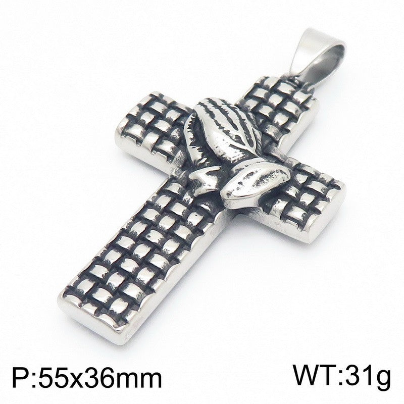 Flying Wings Pendant, Gothic Lion Head Rose Cross Wings Titanium Steel Men's Pendant Necklace
