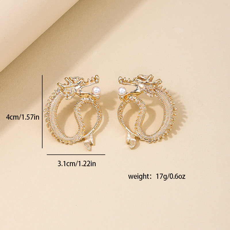 Exaggerated Zodiac Loong Totem Earrings - Vienna Verve Collection