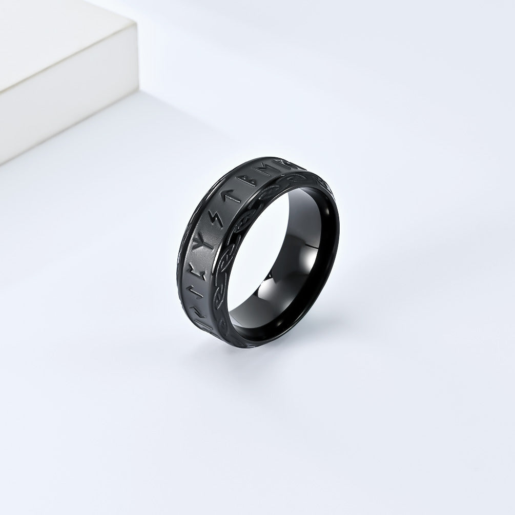 Vintage Nordic Viking Text Titanium Steel Ring for Men