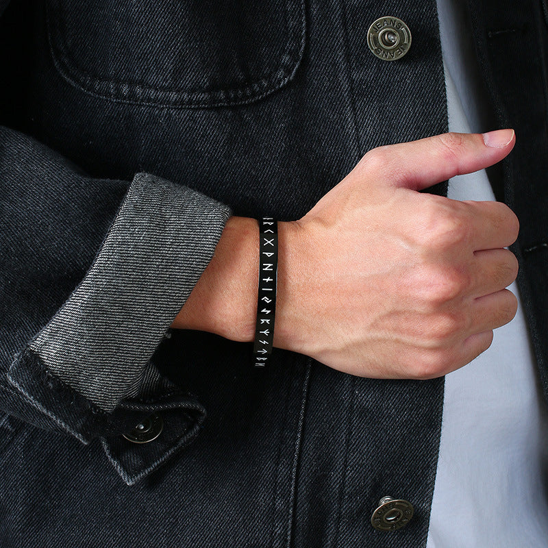 Stainless Steel Viking Symbol C-Shaped Open Bracelet Steel Men's