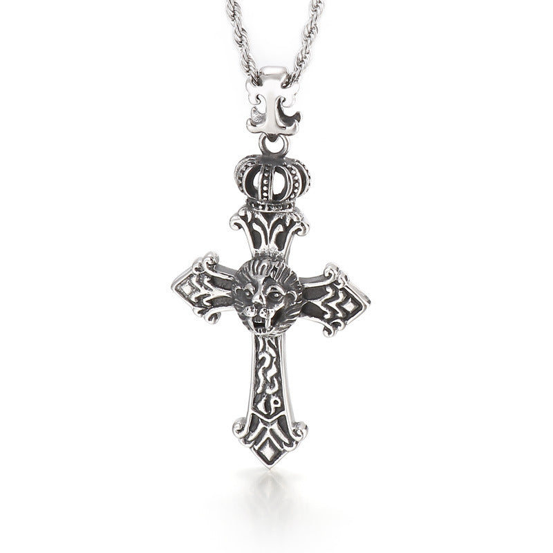 Titanium Steel Skull Tiger Head Pendant - Vintage Men's Necklace