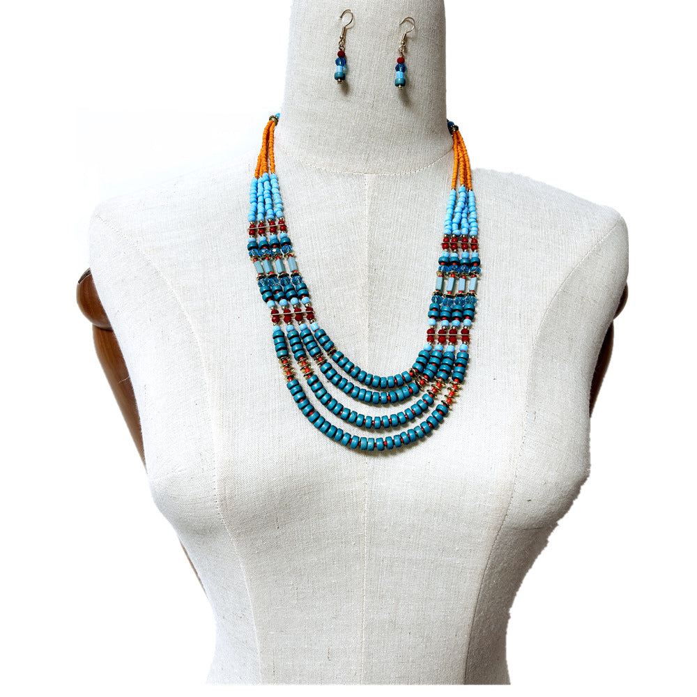 Bohemian Melange Glass Beaded Necklace and Earring Set
