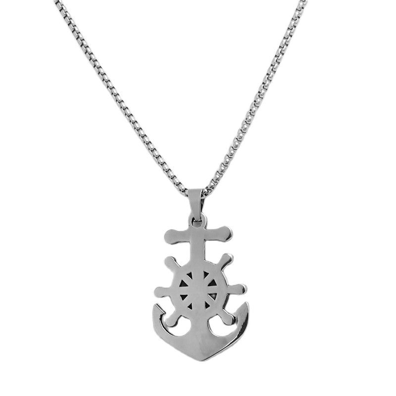 Personalized Retro Titanium Steel Rudder Necklace for Men - Trendy Anchor Pendant