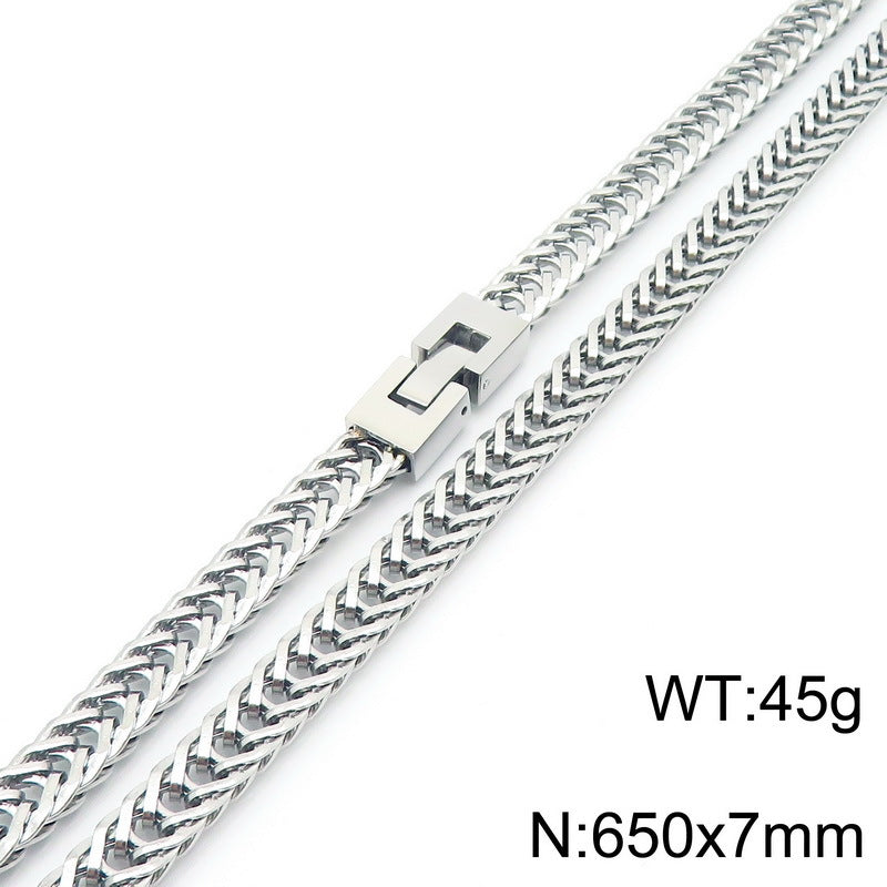 Hiphop Hip Hop Whip Chain Necklace, Stylish Weaving Encrypted Keel Chain Buckle Stainless