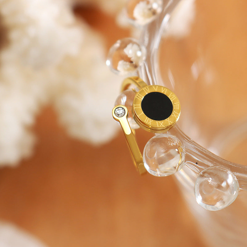 Golden Zircon Inlaid Acrylic Steel Ring - Adjustable Opening