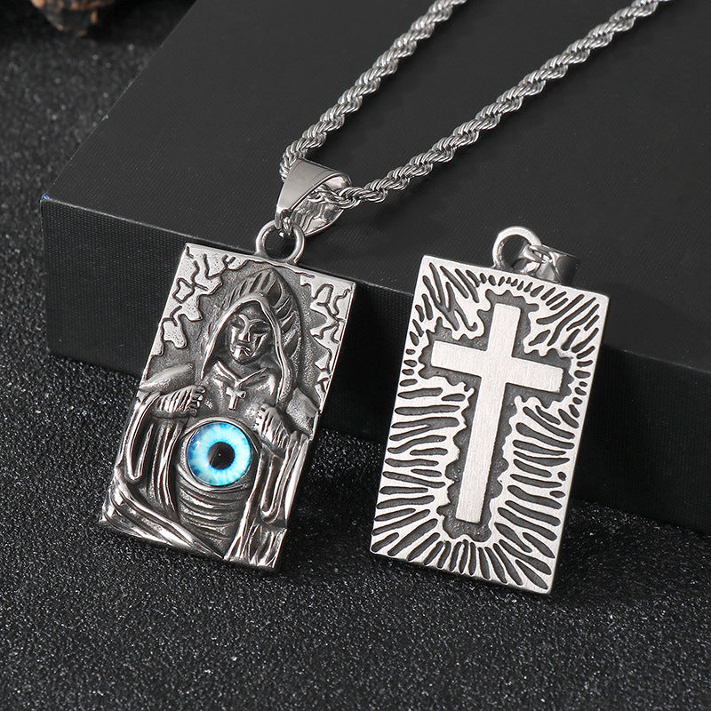 Planderful Devil Eye Cross Reaper Pendant Titanium For Men