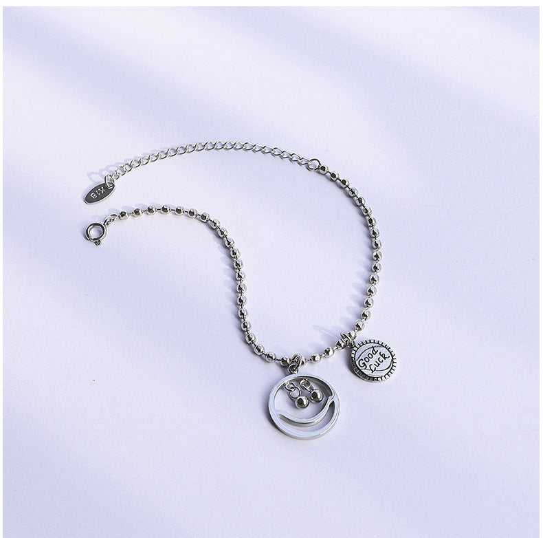 Hip Hop Smiley Face Beads Lucky Charm Bracelet in Titanium Steel