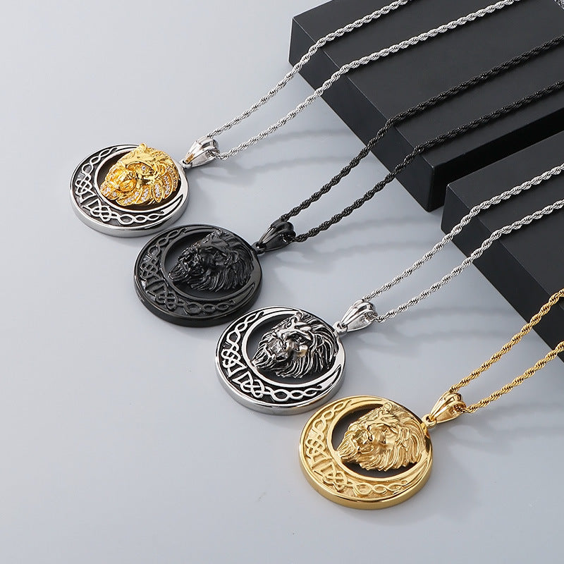 Lion Head Pendant Men Zircon Titanium Steel Planderful