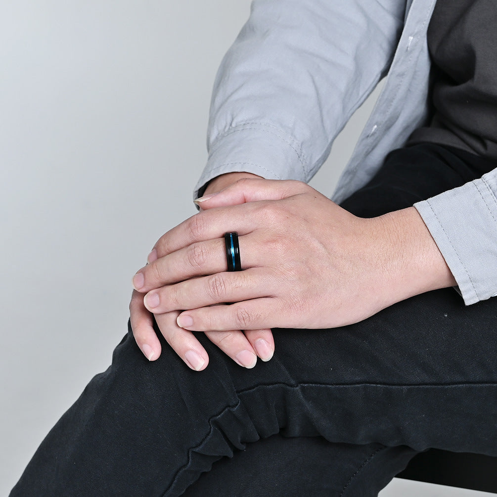 Planderful Men Stainless Steel Ring With Matte Inlaid Alumina Groove Two Color Personalized Hipster Style
