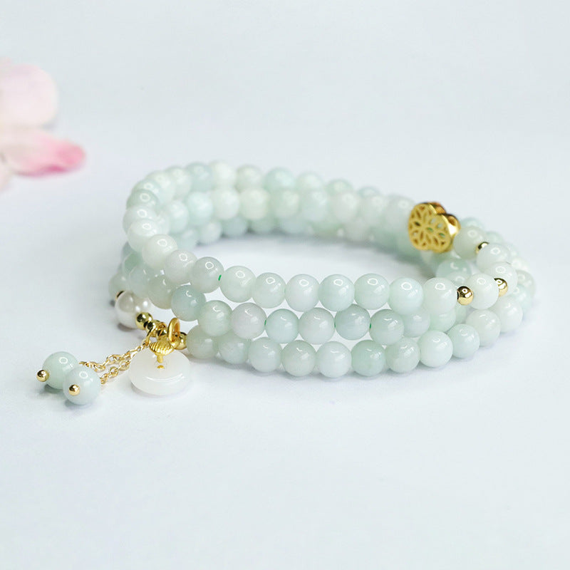 Jadeite Gourd & Peace Buckle Beaded Bracelet
