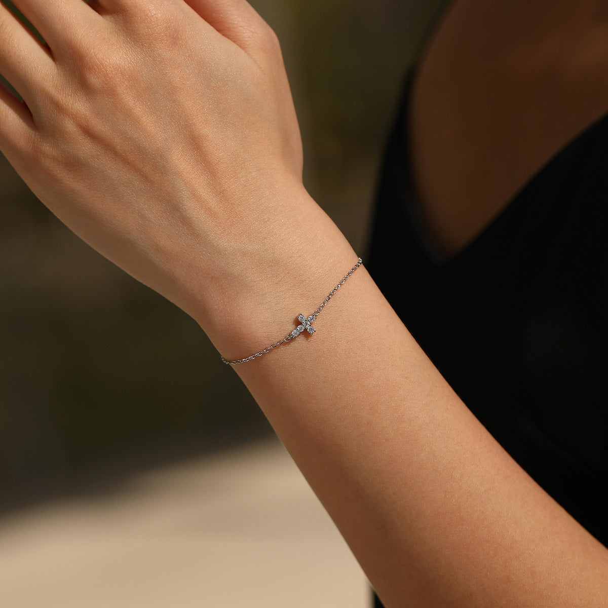 925 Sterling Silver Double Cross Moissanite Bracelet