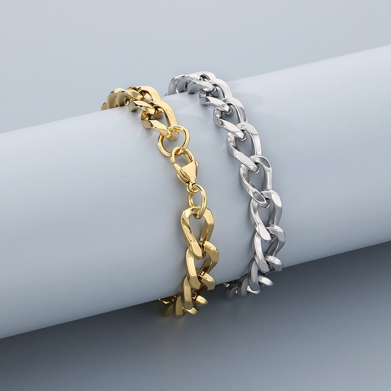 Planderful Unisex Titanium Cuban Bracelet 18K Gold Plated