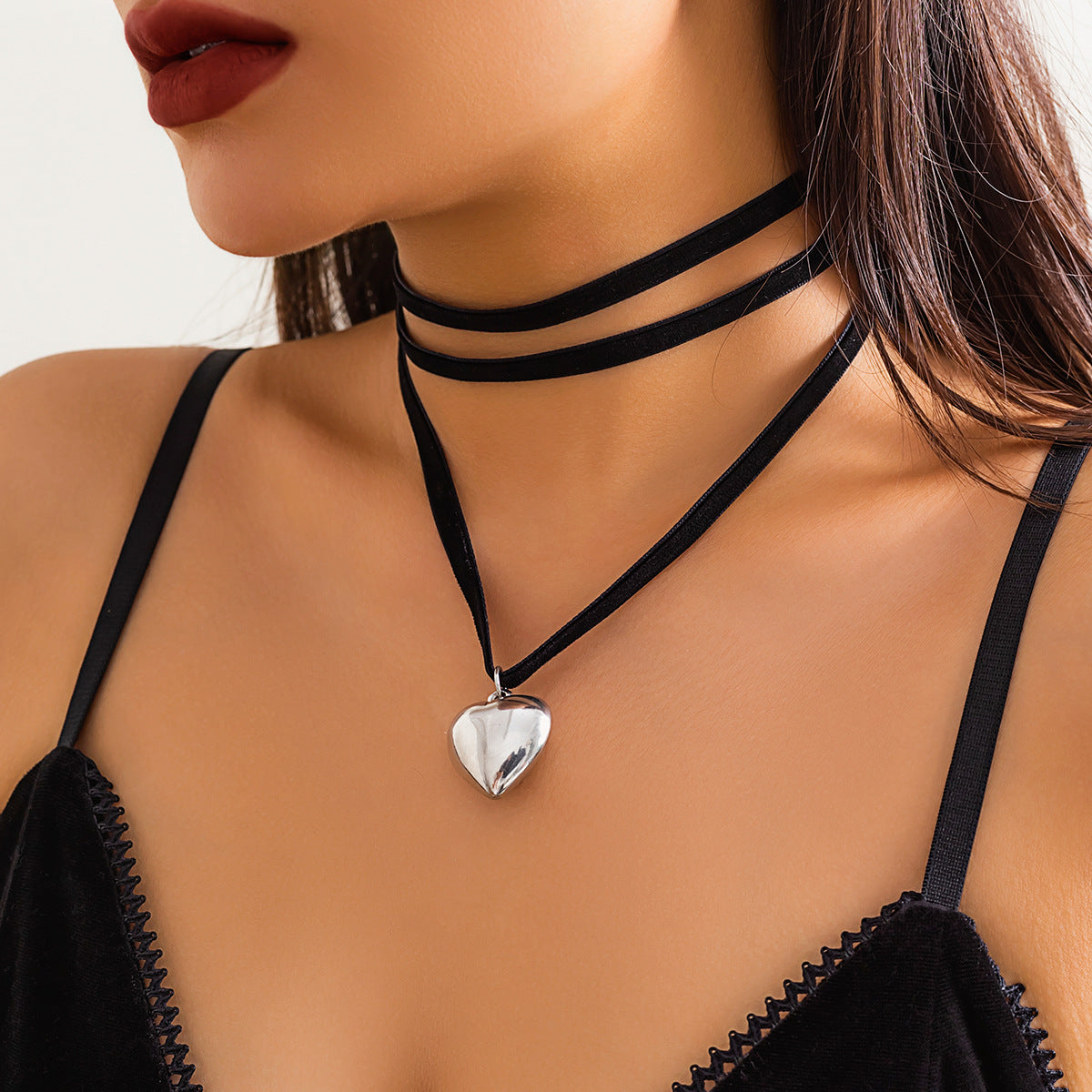 Adjustable Velvet Choker Collar with Love Pendant Necklace for Women by Planderful Collection