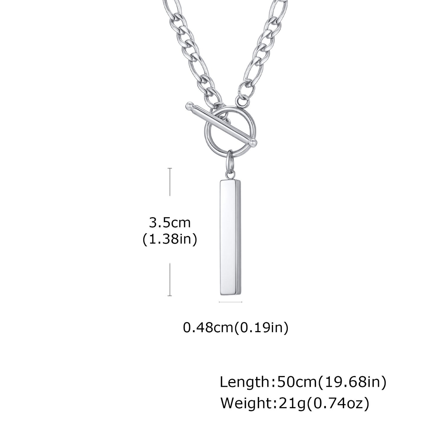 Stainless Steel Minimalist Street Style Chain Toggle Clasp Rectangular Strip Necklace Men