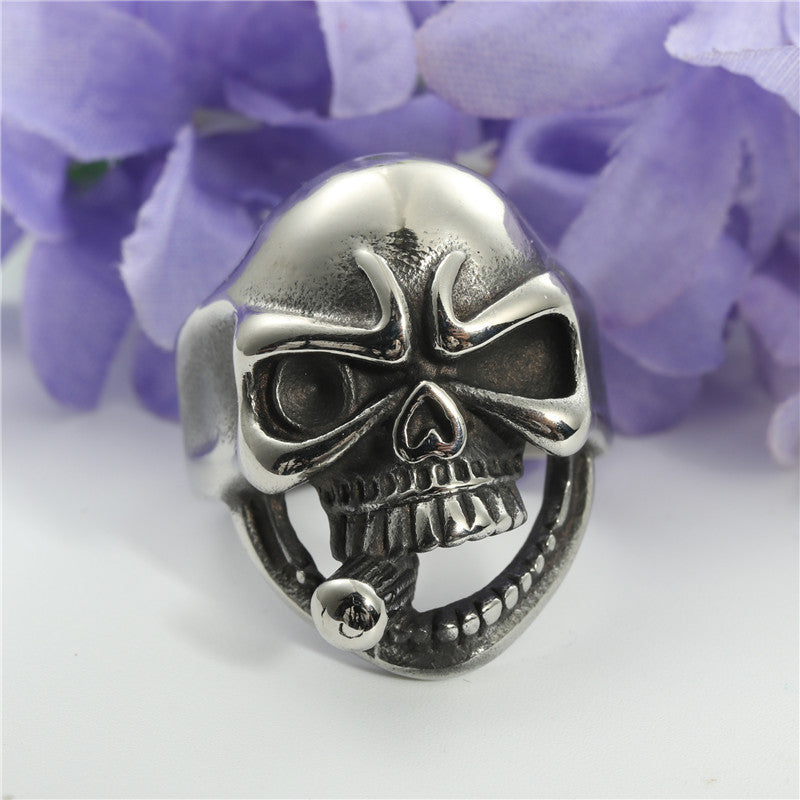 Punk-Inspired Titanium Steel Skull Ring for Men - Retro Dominance in Stainless Steel