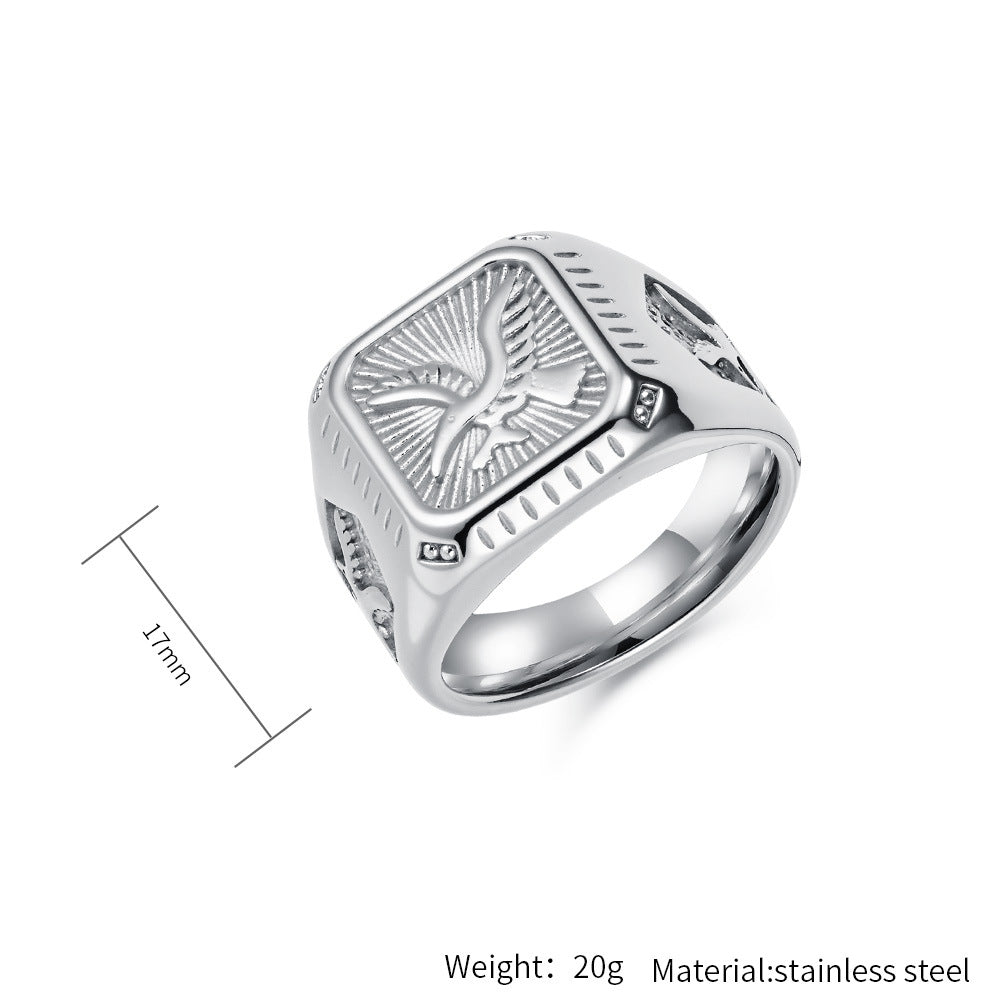 Planderful Stainless Steel Punk Eagle Ring Gold Plated For Men Bold Statement Jewelry