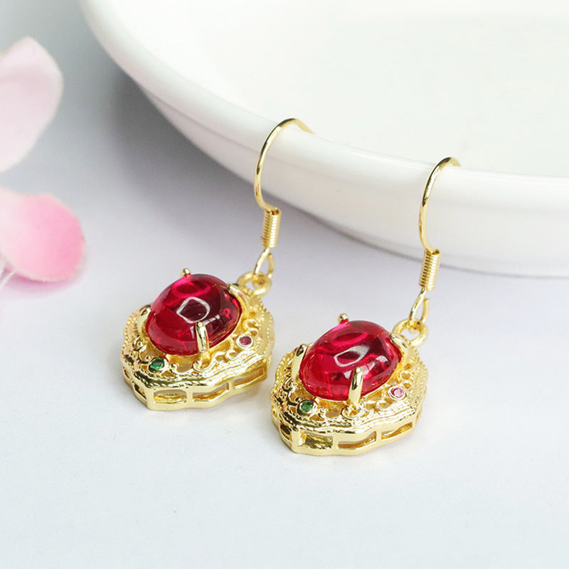 Lab-Grown Ruby Ruyi Motif Earrings