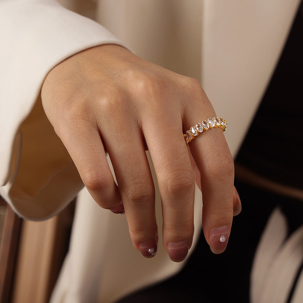 Copper Geometric Zircon Open Ring - Luxury European & American Design