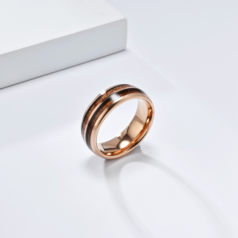 Planderful Tungsten Ring Unisex Parquet Leather Double Groove Gold Tone Durable Jewelry For Men And Women Couple