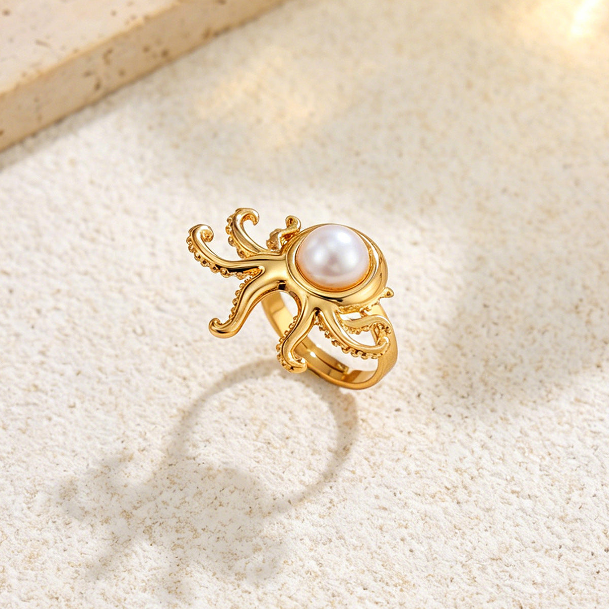 Planderful Ocean Starfish Ring With Imitation Pearl Adjustable Stainless Steel Statement Beach Jewelry For Women