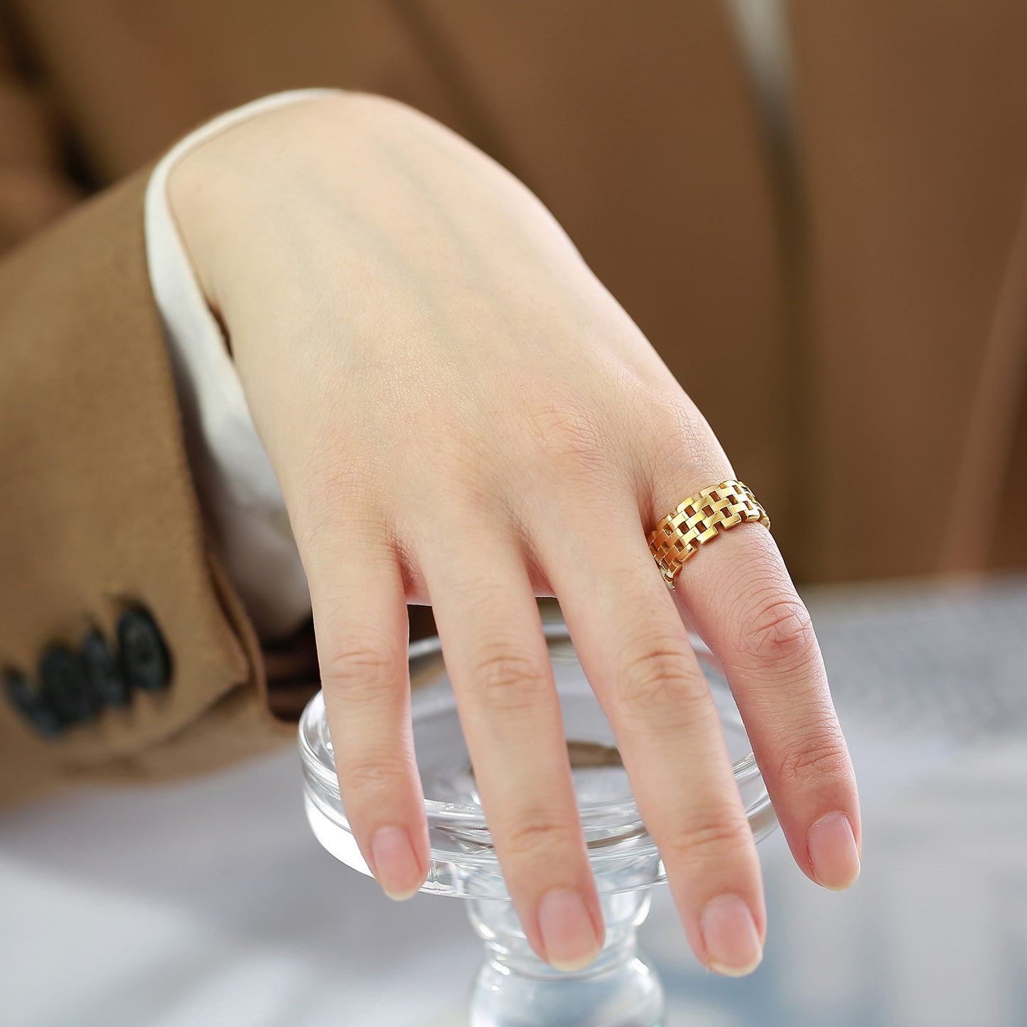 Stainless Steel Strap Ring Gold Women Personalized Fashion Jewelry