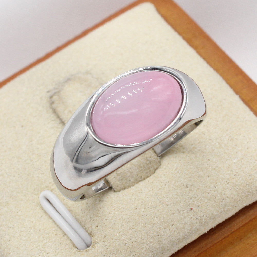Planderful Unisex Stainless Steel Ring With Oval Colored Stone Protection Symbol For Everyday Style